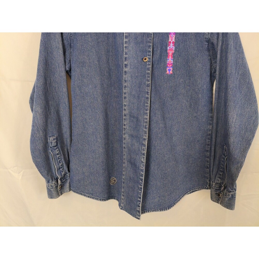 VTG Wrangler Silver Lake Denim Western Totem Pole‎ Embroidered Shirt Size Medium - Picture 8 of 8